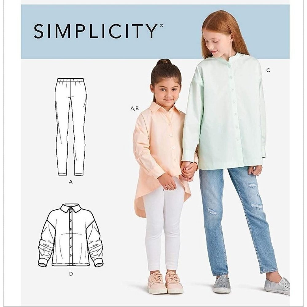 Simplicity Sewing Pattern 9054 10434‎ Oversized Shirts Leggings Girls 7-14